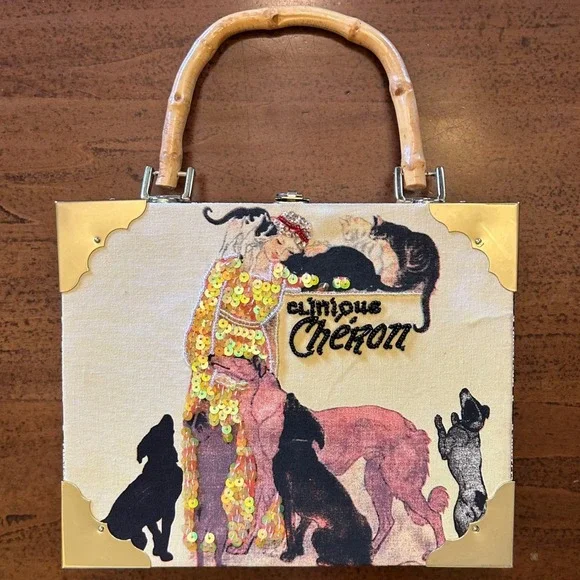 Cigar Box Purse Romeo Roma Clinique Cheron Art Nouveau Beaded Bamboo Handle Bag - Picture 1 of 16